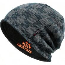 Gorro de invierno para hombres y mujeres, forro polar grueso, cálido, a cuadros, de punto, reversible, resistente al viento, para reloj de esquí - Verde oscuro+negro - Ver 13