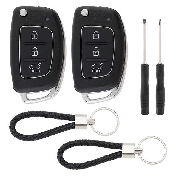 2 Pcs 3 Buttons/4 Buttons Car Replacement Flip Key Fob Case Fit For Xiandai / Santa With Key Chain, 2pcs Screwdrivers, Wear-Resistant Car Key Shells
