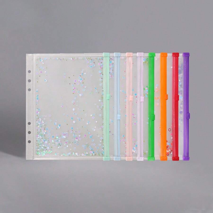3pcs A4/A5/A6 Sequin Binder Pockets - PVC Material, Office And School Storage - Multicolor - View 1