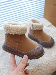 1 Pair Fashionable Solid Color Snow Boots, With Side Zipper Design For Easy On/Off, Thick Insulated Lining, Suitable For Boys & Girls, Ideal For Outdoor & School Wear In Autumn/Winter