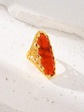 1 Piece Of Long Women's Ring, Made Of Glass Material Resembling Ruby, With Adjustable Opening, Luxurious And Sexy, Suitable For Parties, Courtship, Holiday Gifts