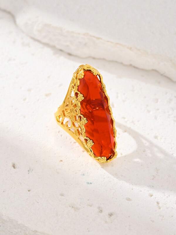 1 Piece Of Long Women's Ring, Made Of Glass Material Resembling Ruby, With Adjustable Opening, Luxurious And Sexy, Suitable For Parties, Courtship, Holiday Gifts