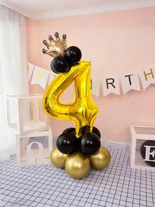 17pcs Gold Number Column Aluminum Foil Balloon Set, Includes 32-Inch Gold Numbers, Latex Balloons, Gold Crown Balloons, Suitable For Wedding, Birthday Party, Anniversary, Family Gathering Decoration - Multicolor - View 5