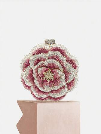 Mini Elegant Clutch Bags Rhinestone Flower Jewelry Design Evening Purses For Party&Prom,Luxury Metal Crystal Handmade Clutch Bags For Women,Full Diamond Dinner Clutches Novelty/Glitter Handbags For Wedding Bride,Best Gifts For Her