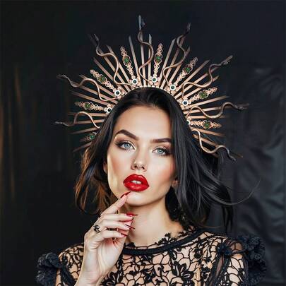 1pc Halloween Medusa Headband, Goddess Snake Head Costume Headpiece, Gothic Crown Headdress For Party Cosplay Photo Prop