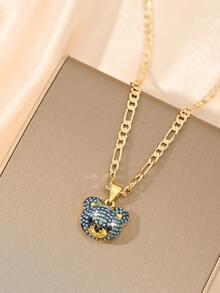 1 Exquisite And Elegant Shiny Blue Cute Little Bear & Silver And Black Cute Little Bear Copper Pendant Copper Inlaid Zirconia Necklace, Suitable For Giving To Girls/Boys/Family/Friends/Versatile/Light Luxury/Party/Banquet/Festival/Christmas/Thanksgiving/Halloween/Gift