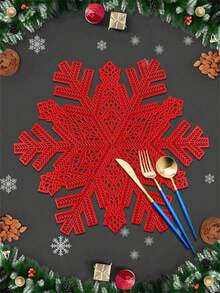 1 pièce Napperon de Noël en forme de flocon de neige en PVC rouge, tapis de table thème Joyeux Noël, tapis isolant thermique en forme de flocon de neige, tapis de table décoratif de cuisine, tapis de table pour repas à l'occidentale, décoration de Noël, décoration de table à manger, décoration de fête de Noël