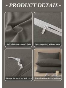 2/3 pcs cotton duvet set, breathable and cozy bedding set for bedroom, all season, 1 piece duvet cover with 1/2 pieces pillow cases (no filling), machine washable - 深灰色 - 查看 5