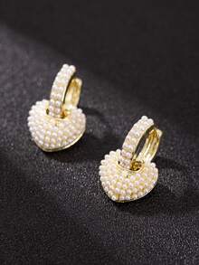 1 Pair Women's Fashionable Elegant Pearl Heart Earrings