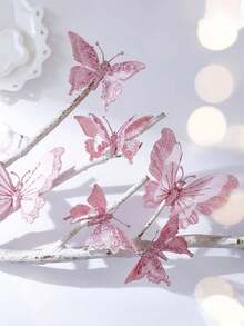 2 pièces Ornements de papillon de sapin de Noël pailletés, décorations de Noël en tissu rose en forme de papillon, papillons 3D creux simulés avec pinces, décoration murale de papillon pastel de Noël pour sapin de Noël, couronne, accessoire pour cheveux, décorations suspendues pour sapin de Noël, décoration de guirlande, convient pour mariage, fête, artisanat DIY, décoration de la maison, accessoires de photographie