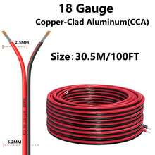 18 Gauge Wire 16.4FT/30FT/50FT/100FT, 2 Conductors Electrical Wire Red Black Cable, Flexible/Low Voltage/PVC 18 AWG Copper Clad Aluminum Extension Cord For Speaker, LED Strips, Automotive 12V/24V DC