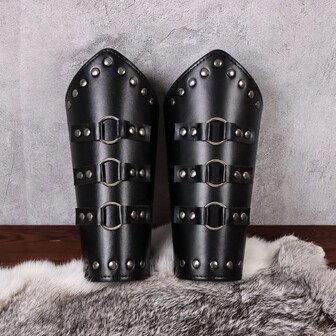 2PCS Brown/Black Medieval Retro Knight Wrist Bracelet, Viking Period Costume Props, For Renaissance Faire Larp Halloween Costume Accessory