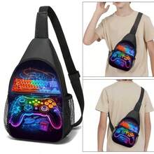 斜挎包，适合孩子的游戏玩家风格，彩色胸袋运动包，节日游戏印花 - 休闲风格单肩包，涤纶材质 - 彩色 - 查看 1