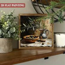 1pc 2D Flat , Country Olive Kitchen Still Life Wooden Sign, 8x8inch Frame Country Pottery Art - Floral Plant Decorative Wall Art Poster, Suitable For Home Office, Farmhouse Decoration, Ideal Housewarming Gift For Family And Friends, Farmhouse Wall Art |   Country Decor |   Natural Wood Surface, Olive Decoration - 彩色 - 查看 11