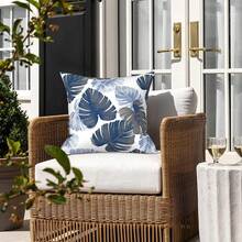Outdoor/Indoor Throw Pillows, 18x18 Square Pillows With Inserts Bed, Couch, Sofa & Patio Furniture (Set Of 2, Monstera Blue), Decorative Pillows - 龜背竹藍 - 查看 2