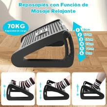 Reposapies Oficina, Ergonómico Reposa Pies con Rodillos de Masaje, Descansa Pies para Escritorio, 6 Alturas Ajustables Aliviar la Presión, Apto para Descalzo o con Zapatos, Fácil de Limpiar - negro - Ver 3