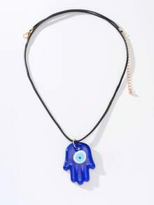 1 peça de pingente de vidro azul com olho de diabo e colar de cordão de cera preta, adequado para mulheres/casais, uso diário, presente de Natal