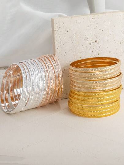 6pcs Geometric Metal Niche Design Elegant Versatile Rectangular Block Stacking Bracelets