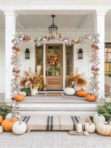 1pc-Fall Maple Leaves Garland, 5. 6Ft Artificial Maple Leaf Autumn Garland Hanging Fall Vines Table Decorations -Durable Reusable For Thanksgiving Home Party Fireplace Wedding Dinner Deco, Home Wedding Party,Home Decor,Table Decoration, Front Door Fall Decoration, Indoor And Outdoor Decoration,Fall Decor,Halloween Decoration,Halloween Decor