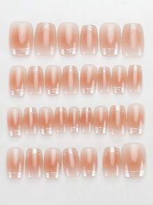 30 Pieces Press On Nails Square/Gilded Striped Edge Apricot Red Pressed Nail Plate, Sweet And Spicy Nail Art/Perfectly Fitting Acrylic Fake Nail Set, Including 1 Jelly Glue And 1 Nail File, Suitable For Women's Daily Work, Study, And Gatherings In Autumn And Winter Nail Products Fall Nail Stickers Acrylic Press On Nails Halloween Nails