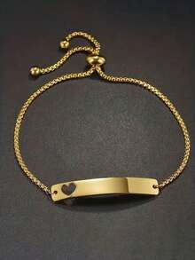 Customized Engraved Stainless Steel Bracelet With Heart Pendant - Personalize With Name, Date Or Message - Elegant Gift For Valentine's Day, Birthday, Mother's Day, Teacher's Day, Etc. - Customizable Personalized Chain Bracelet 304 Stainless Steel Engraved Hollow Heart Adjustable Jewelry Gift For Birthday, Back To School, Halloween, Christmas, Thanksgiving