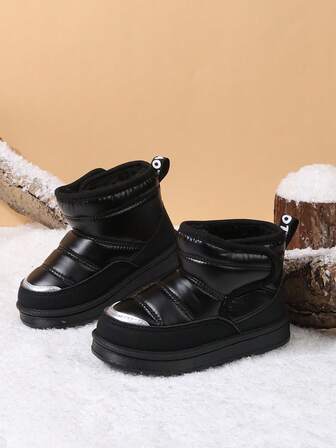 2025冬季厚底保暖内衬儿童雪地靴，平底防滑男童女童保暖靴，户外舒适幼儿雪地靴，防水材质女童男童靴