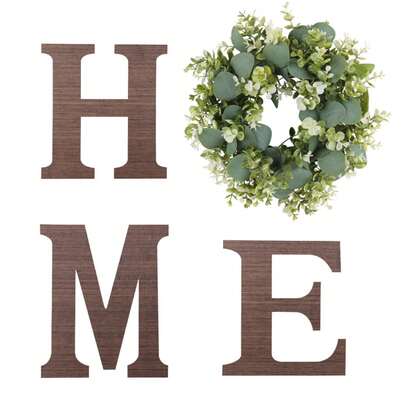 Wood Home Signs With Artificial Eucalyptus Wreath For O, LOVE Alphabets Wood Home Letters Hanging Farmhouse Home Sign For Wall Art Decor Housewarming Gifts