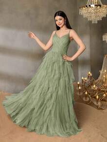 Alisa&Leo 优雅细肩带青少年礼服，搭配结构紧身胸衣和多层薄纱 A 字裙 - 适合舞会、毕业典礼、返校舞会、晚宴和选美活动的永恒设计