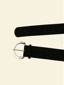 1 件黑色 PU 材质银色 D 形环扣复古百搭宽腰带 - 黑色 - 查看 5