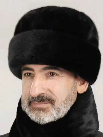 1pc Men's Winter Faux Mink Fur Warm Windproof Hat, Solid Color Fluffy Retro Knit Cap, Suitable For Fathers Or Outdoor Daily Use