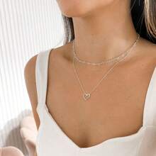 Women's Fashion Hollow Heart Pendant Necklace And Hollow Heart Choker Necklace - 銀色 - 查看 6