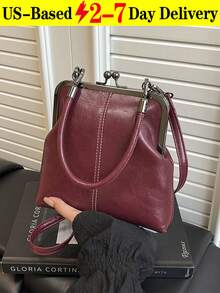 Vintage Faux Leather Crossbody Bag For Women, Retro Style Kiss Lock Mini Handbag With Adjustable Shoulder Strap, Solid Color Lightweight City Tote With Polyester Lining,For Couple Thanksgiving Dinner Tote - Halloween Decorations Halloween Decorations Crossbody Bag Handbag Cold Weather Bags - Multicolor - View 15