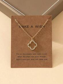 1件优雅四叶草吊坠项链，简约自然风格项链，适合女孩佩戴，不含卡片 - 彩色 - 查看 6