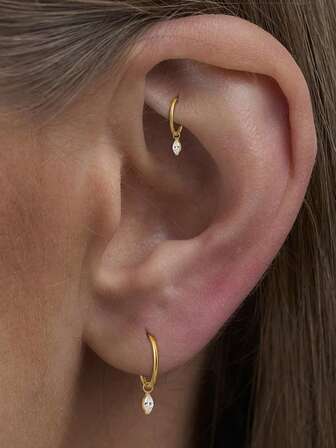 EleRunis 1 Brinco de Prata de Lei 925 em Formato de Marquise, Argola para Nariz, Piercing Hélix Pequeno e Leve, Joia Fina, Septo, Cartilagem, Espiral, Tragus, Ideal para Uso Diário Feminino