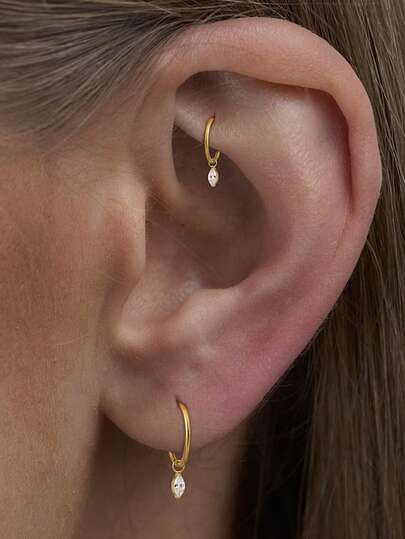 EleRunis 1 Stück 925 Sterling Silber Marquise Ohrringe Creolen Nase Winzig und Leicht Helix Piercing Feiner Schmuck Nasenseptum Knorpel Spirale Ohr Tragus, geeignet für den täglichen Gebrauch von Frauen