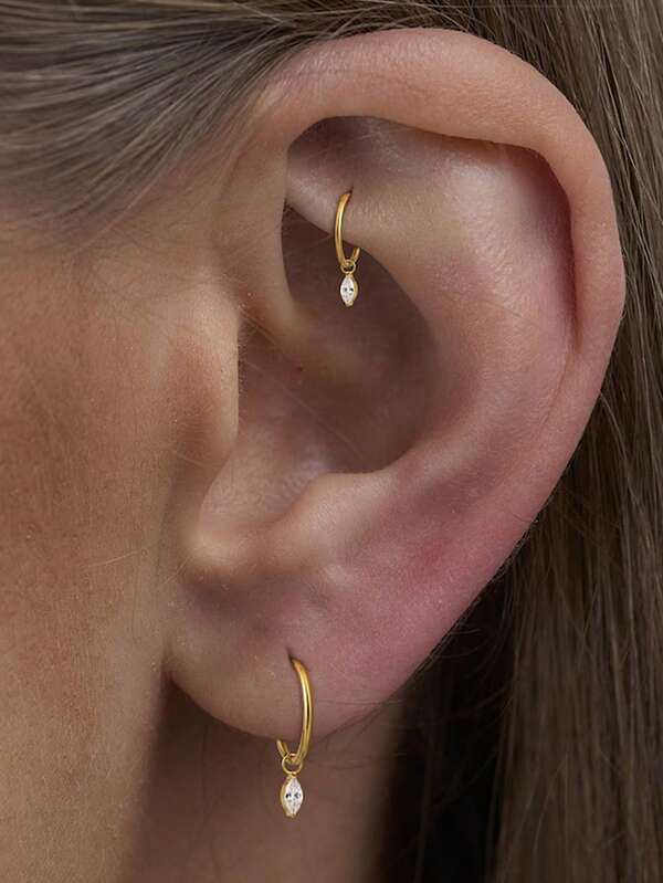 EleRunis 1 Stück 925 Sterling Silber Marquise Ohrringe Creolen Nase Winzig und Leicht Helix Piercing Feiner Schmuck Nasenseptum Knorpel Spirale Ohr Tragus, geeignet für den täglichen Gebrauch von Frauen