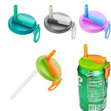 1 PC Soda Can Lids With Straws, Silicone Straw Soda Can Lids, Straw Soda Can Lids,  Reusable For Soda, Drinks, Juice, Seltzer (Random Color)