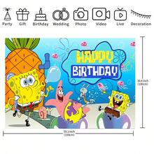 SPONGEBOB 1pc SpongeBob Birthday Backdrop, Holiday Party Decorations, Scene Setup Props, Cartoon SpongeBob Birthday Banner, Party Decorations, Birthday Backdrop
