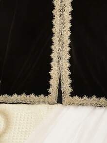 Vihyde Set da 2 pezzi di top a maniche lunghe in velluto nero e oro con fondo svasato e gonna a doppio strato in tulle per ragazze pre-adolescenti