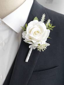 1Pc Premium Groom/Bridesmen Artificial Rose Boutonniere ,Handmade Wedding Bouquet For Men, Accessories For Wedding/Graduation/Prom