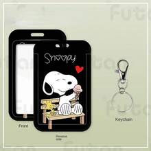 1 pieza Titular de tarjeta de identificación de Snoopy Kawaii para niños con correa para colgar al cuello - Estuche lindo para tarjeta de comedor/autobús de campus de anime, funda para tarjeta de identificación de estudiante de jardín de infantes, regalo de vacaciones para niños, accesorio ligero para portar identificación