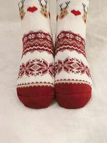 1双女士加厚保暖袜，舒适欧美风圣诞雪袜，秋冬季保暖袜 - 彩色 - 查看 7