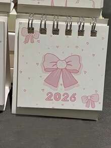 1pc 2026 Pink Bow Decor Mini Desk Calendar, Cute & Aesthetic For Girls, Students