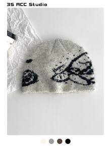 新款蝴蝶提花针织女帽，秋冬季保暖针织帽，护耳设计，版型修身，时尚百搭