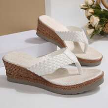 Womens Summer Open Toe Sandals Braided Flip Flops Flat - White - View 3