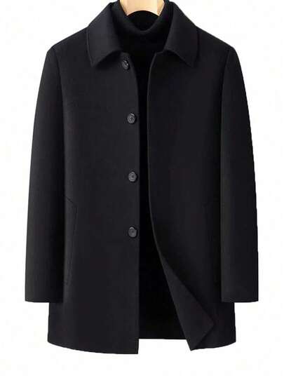 男士复古风旧钱风格翻领简约纯色纽扣长袖外套，优雅休闲百搭，秋冬款