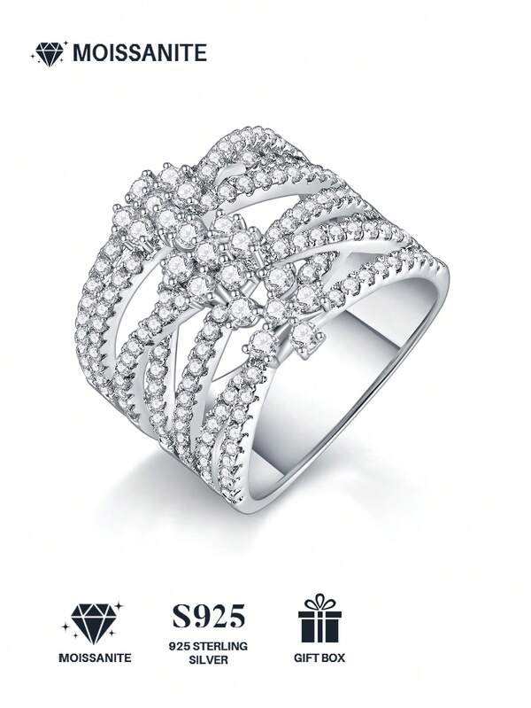 خاتم موسانيت من الفضة الإسترليني عيار 925 للنساء، حلقة زفاف وخطوبة فاخرة وغير مسببة للحساسية، هدية متعددة الاستخدامات مناسبة للاحتفالات والأعياد والاستخدام اليومي