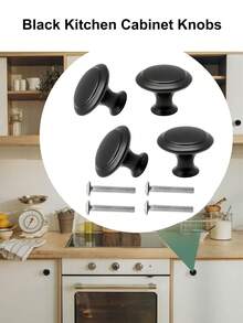 4 Peças Maçanetas e Puxadores de Móveis de Cozinha Foscos com Parafusos, Maçanetas Redondas Pretas Modernas para Cômoda, Puxadores de Gaveta, Maçanetas de Armário de Banheiro, Puxadores de Porta para Cômoda, Cozinha, Closet, Guarda-Roupa, Armário
