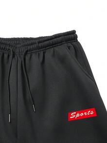 1pc Men's Casual Winter Wool Warm Pants, With Drawstring And Two Pockets Printed Design, Elastic Leg Cuffs, Windproof And Warm Outdoor Pants