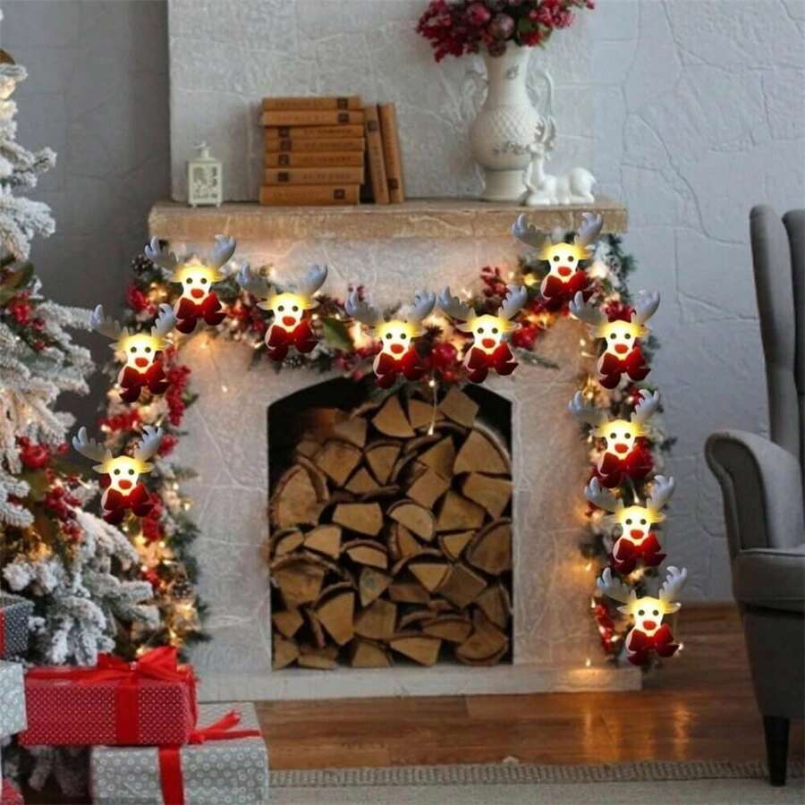 1 Pack 10/20LED Christmas Fabrics Elk String Lights Battery Powered Fairy Hanging Decorative Lamp Used For Bedroom Home Happy Christmas Party Garden Yard Xmas Tree Balcony Fence Fireplace Table Decoration